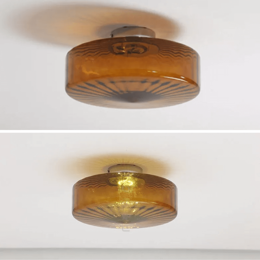 Modern Round Flush Mount Ceiling Light - Brown Metal for Living Room - Flindria