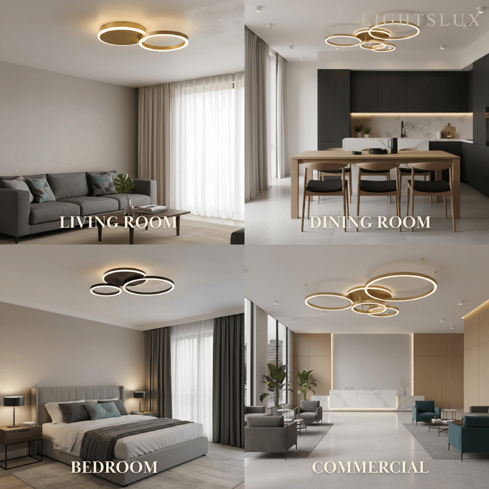 Ring Black/Gold Celing Light, 4Style, for Bedroom/Living Room/Commercial - Flindria