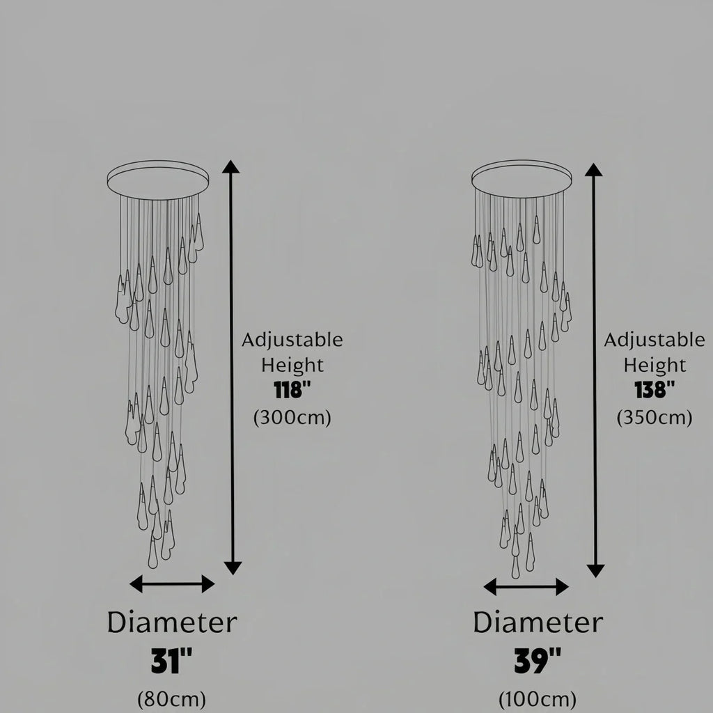 Lujoso candelabro de gotas de cristal con diseño en espiral - Flindria