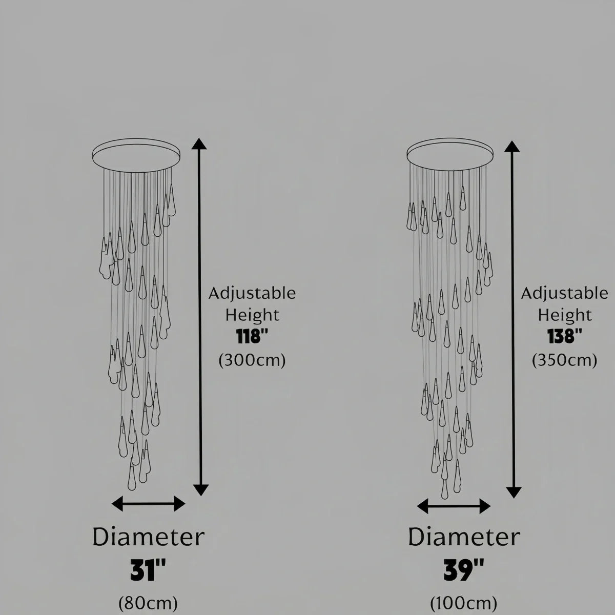 Lujoso candelabro de gotas de cristal con diseño en espiral - Flindria