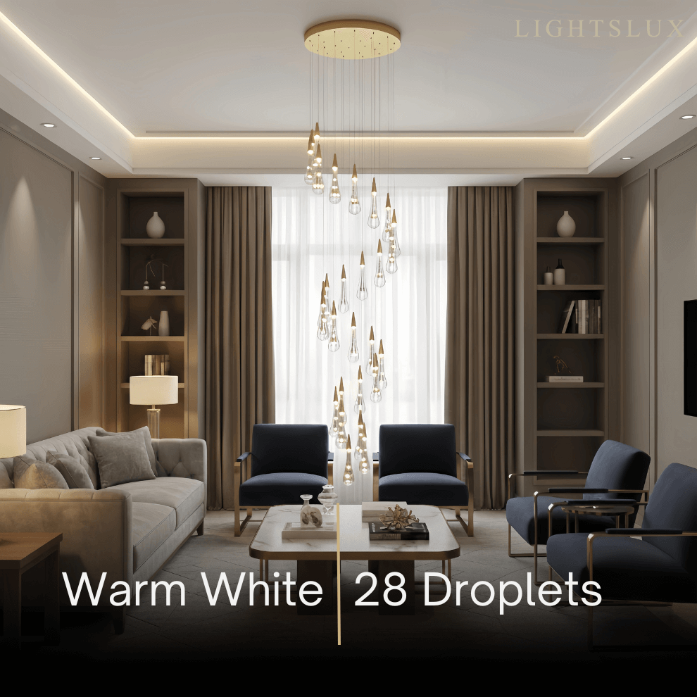 Lujoso candelabro de gotas de cristal con diseño en espiral - Flindria