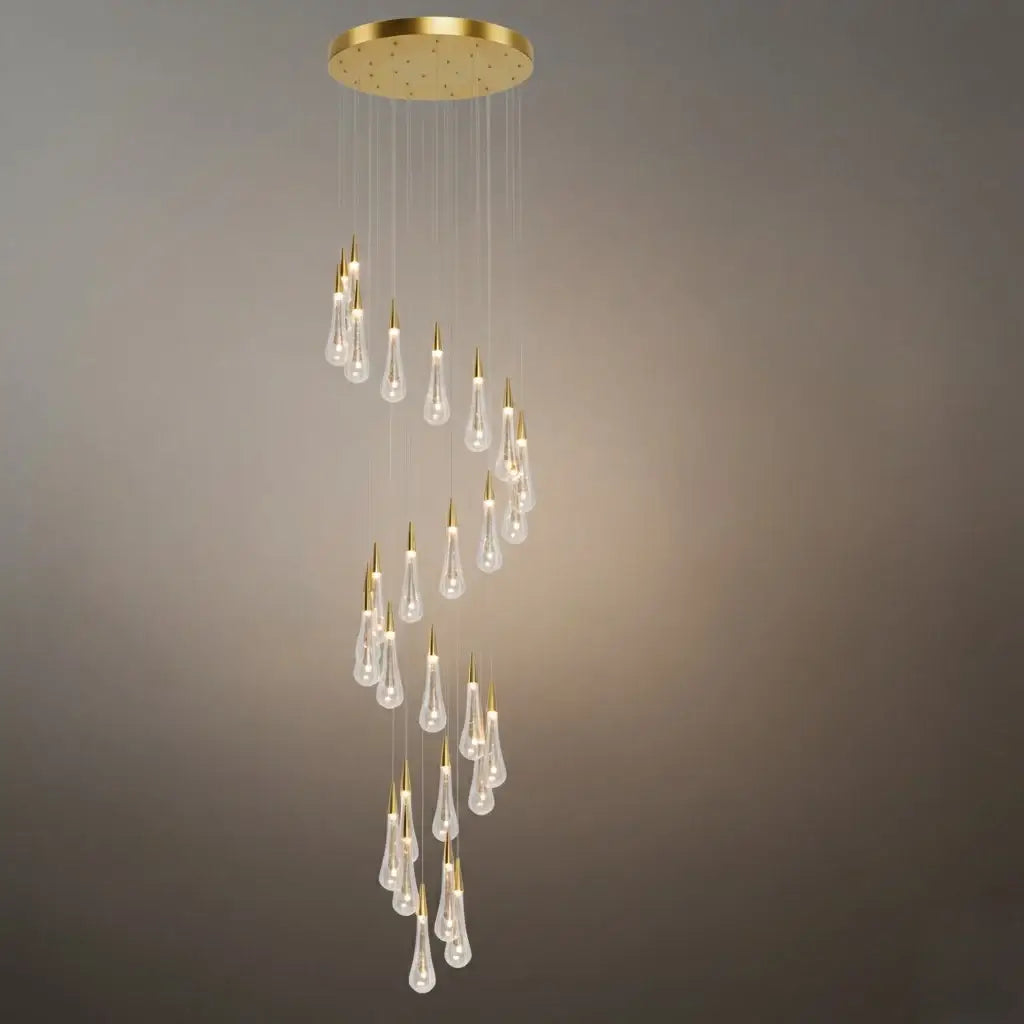 Lujoso candelabro de gotas de cristal con diseño en espiral - Flindria