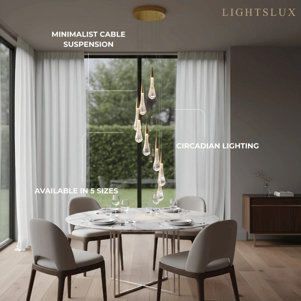 Lujoso candelabro de gotas de cristal con diseño en espiral - Flindria