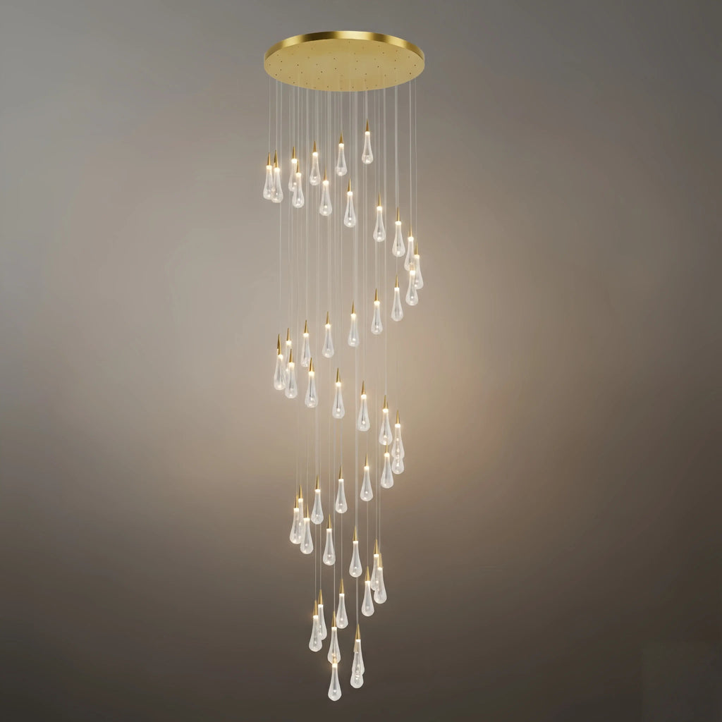 Lujoso candelabro de gotas de cristal con diseño en espiral - Flindria
