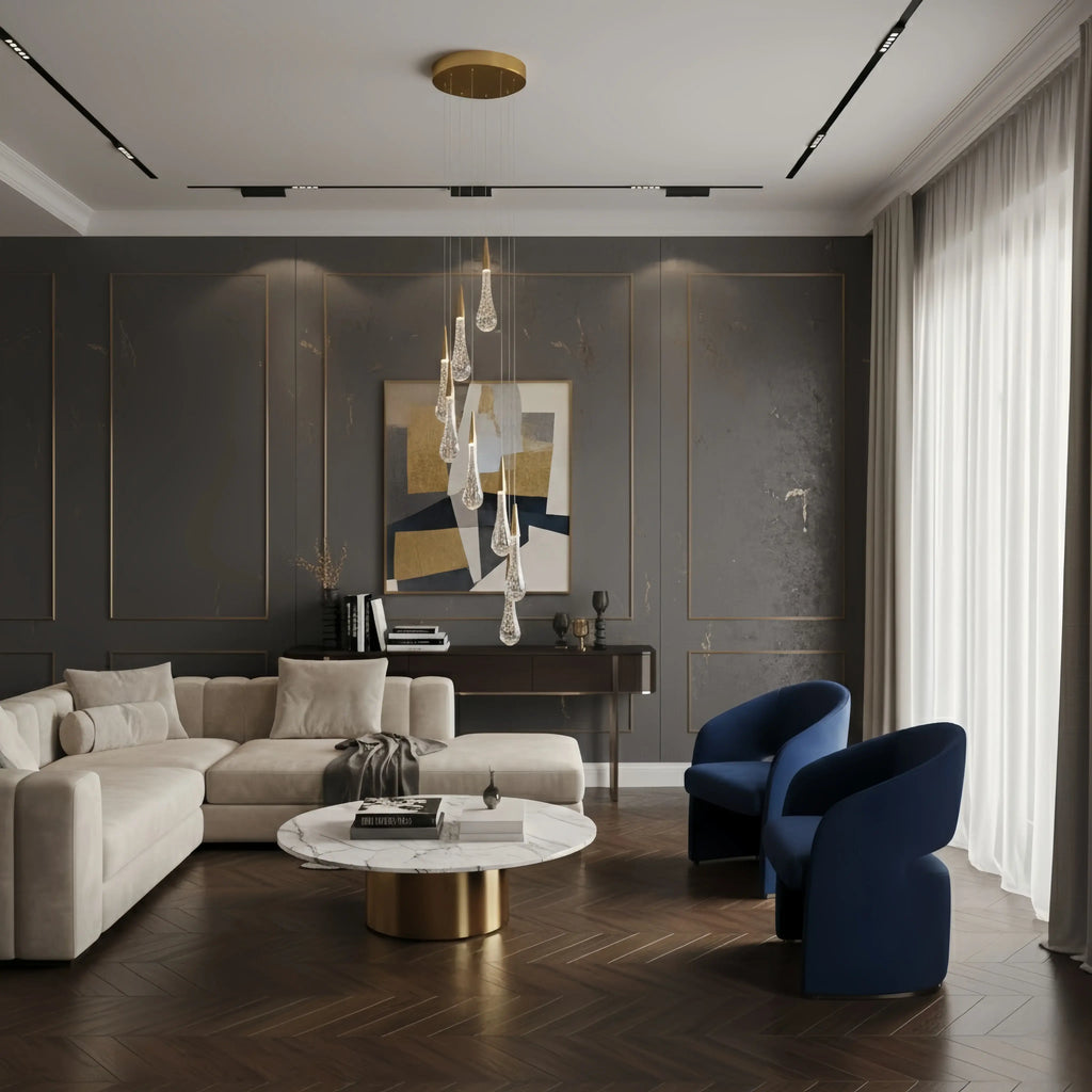 Lujoso candelabro de gotas de cristal con diseño en espiral - Flindria