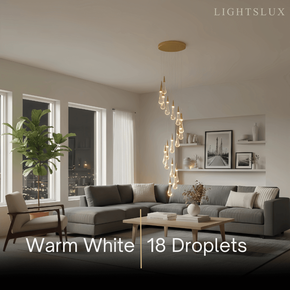 Lujoso candelabro de gotas de cristal con diseño en espiral - Flindria