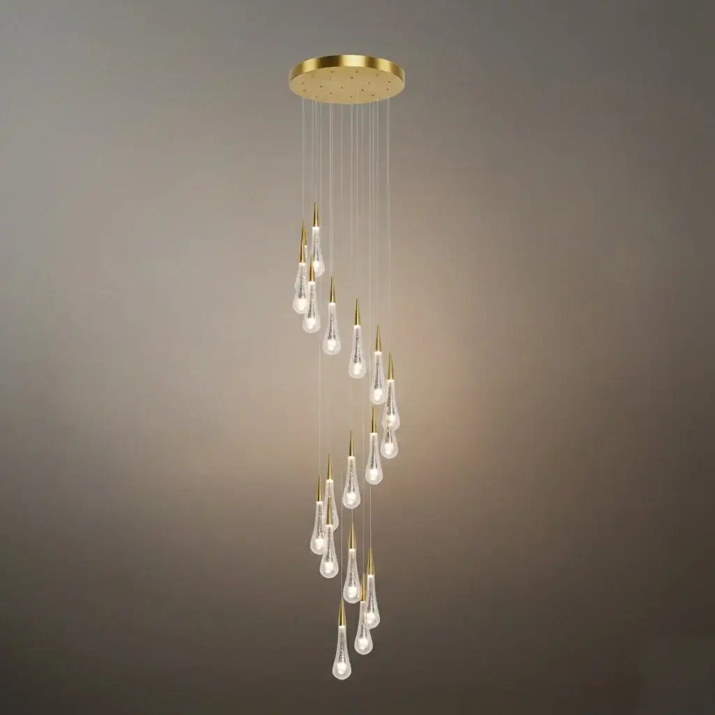 Lujoso candelabro de gotas de cristal con diseño en espiral - Flindria