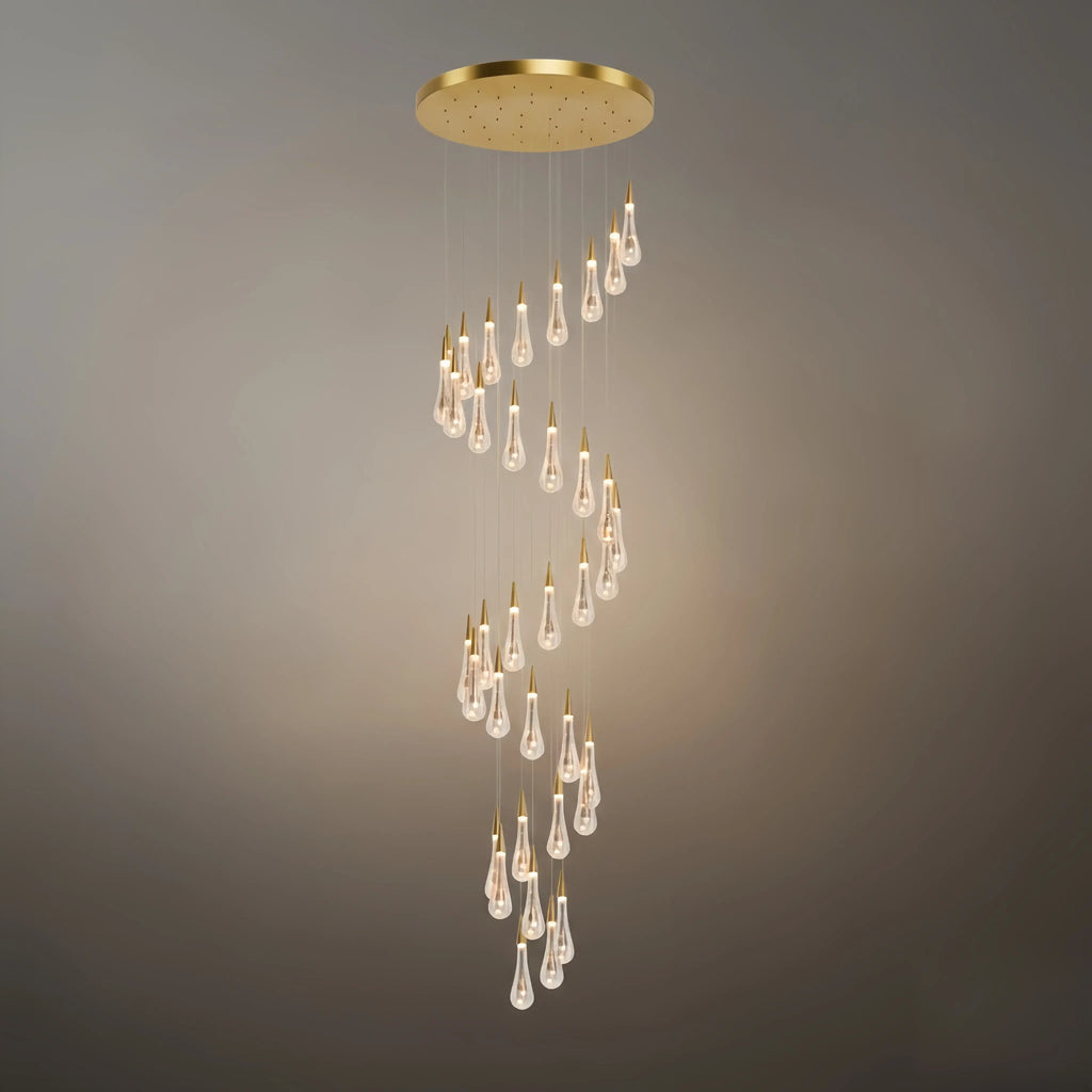 Lujoso candelabro de gotas de cristal con diseño en espiral - Flindria