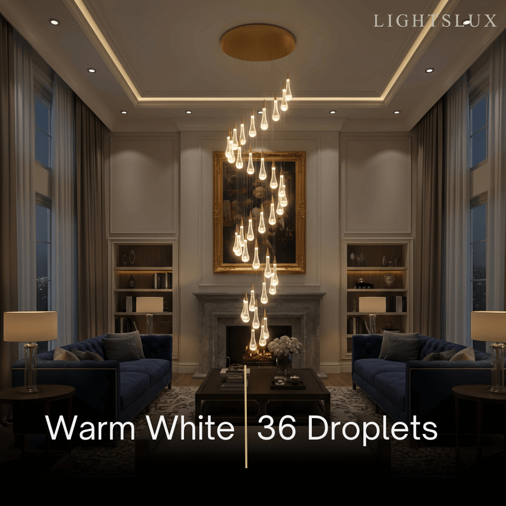 Lujoso candelabro de gotas de cristal con diseño en espiral - Flindria