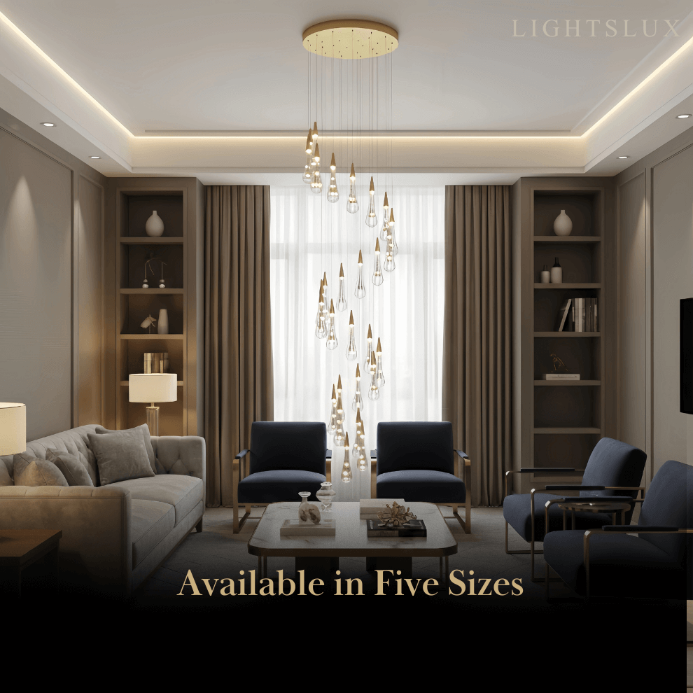 Lujoso candelabro de gotas de cristal con diseño en espiral - Flindria