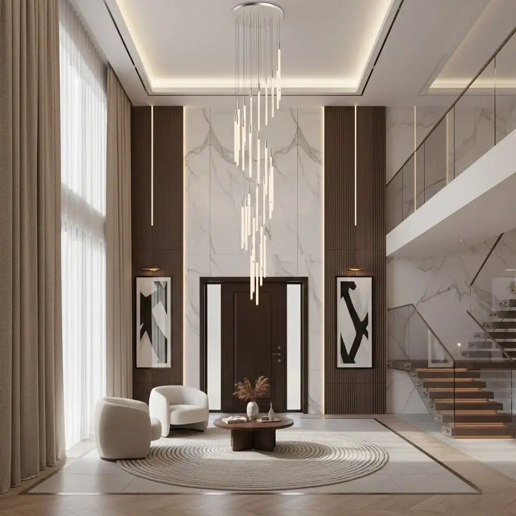 Multi-Tier Modern Chandelier - Waterfall Design for Staircases & High Ceilings - Flindria