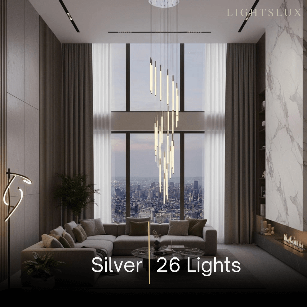 Multi-Tier Modern Chandelier - Waterfall Design for Staircases & High Ceilings - Flindria