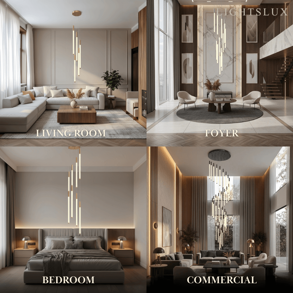 Multi-Tier Modern Chandelier - Waterfall Design for Staircases & High Ceilings - Flindria