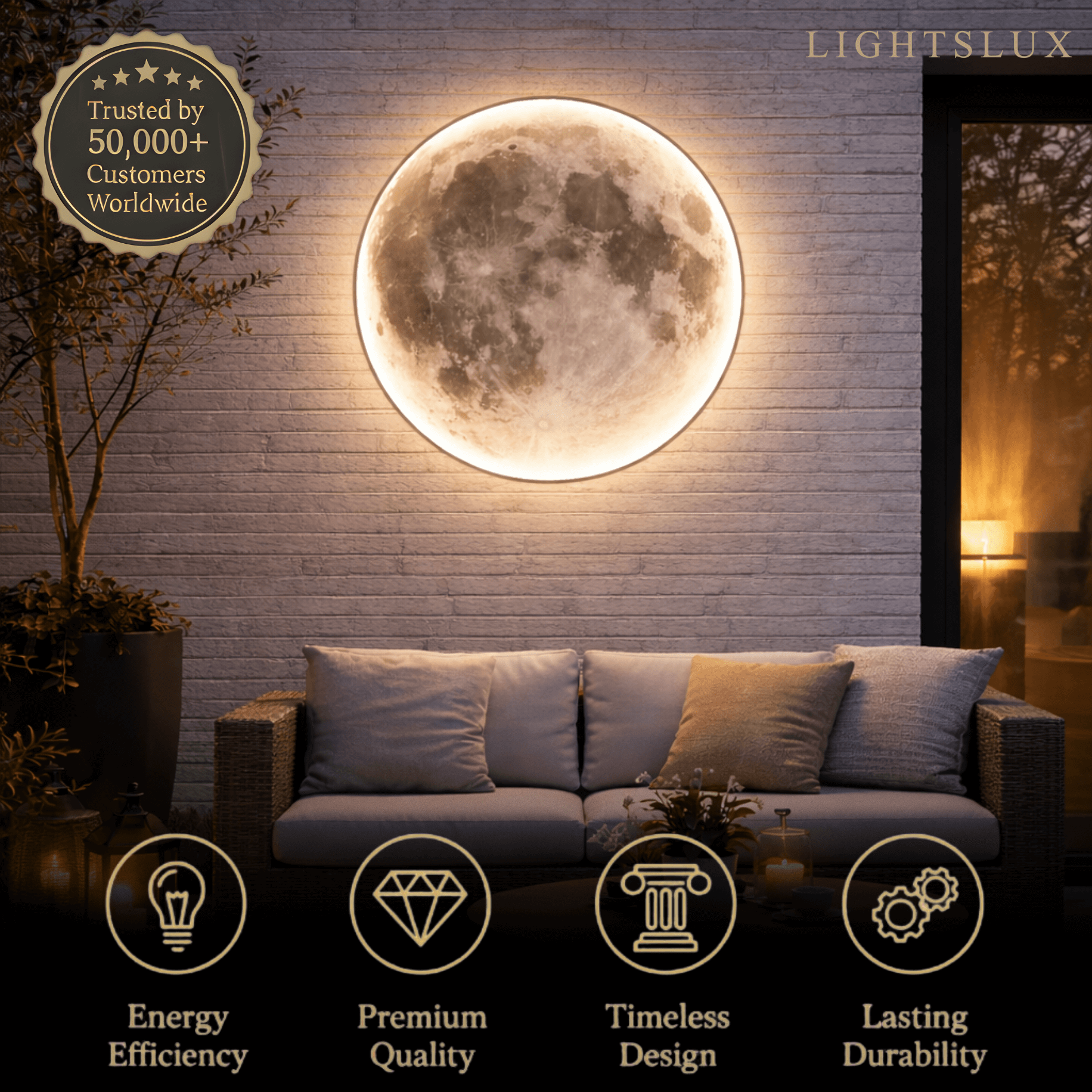 Applique Murale Lune Luna, Applique Extérieure Étanche pour Patio Jardin & Salle de Bain - Flindria