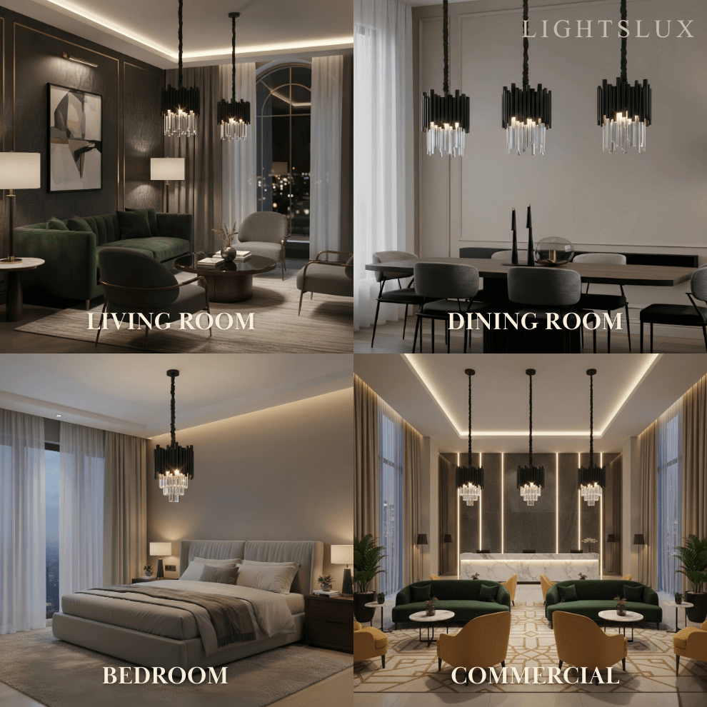Modern Obsidian Mini Pendant Light with Crystal Detail - Flindria
