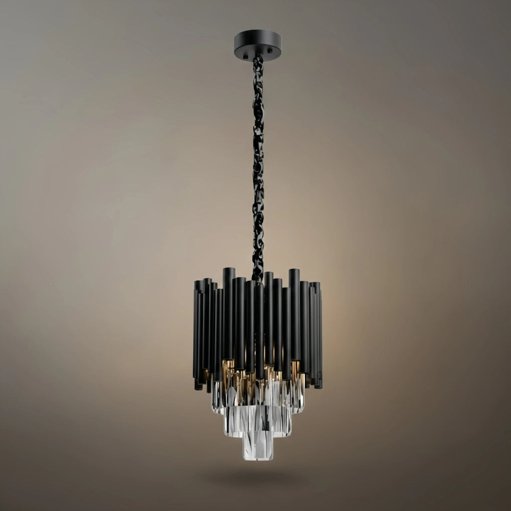 Modern Obsidian Mini Pendant Light with Crystal Detail - Flindria
