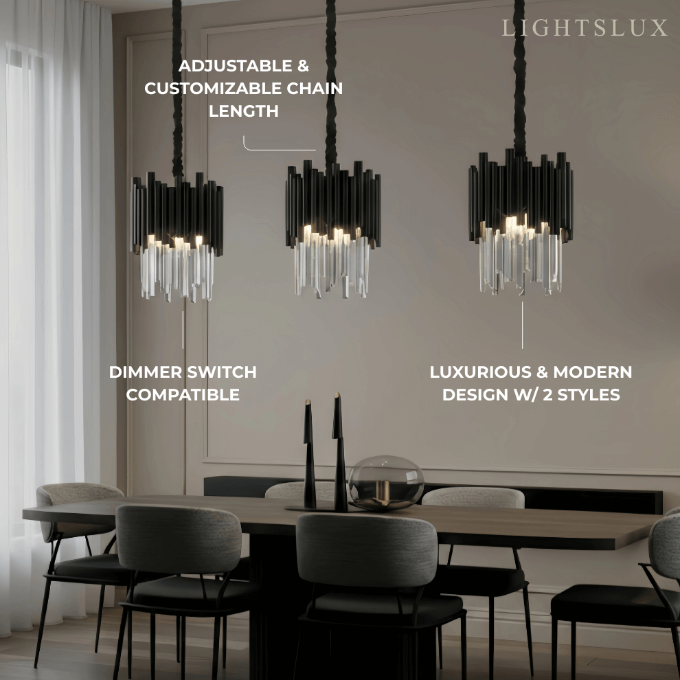 Modern Obsidian Mini Pendant Light with Crystal Detail - Flindria
