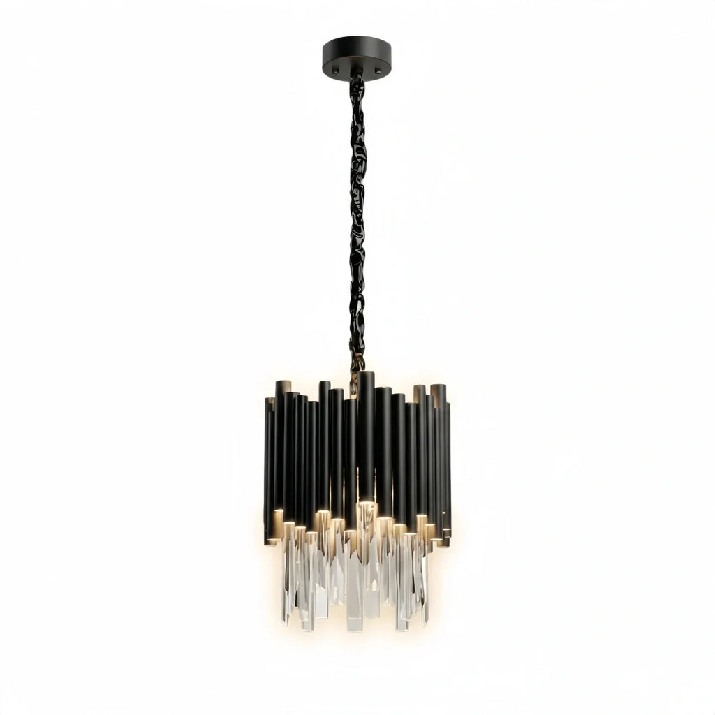 Modern Obsidian Mini Pendant Light with Crystal Detail - Flindria