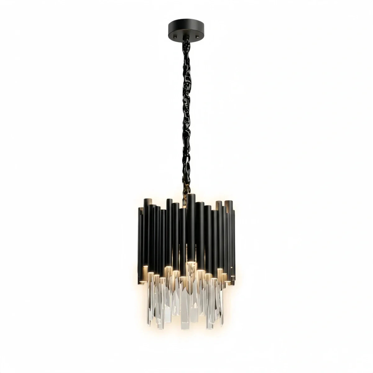 Modern Obsidian Mini Pendant Light with Crystal Detail - Flindria