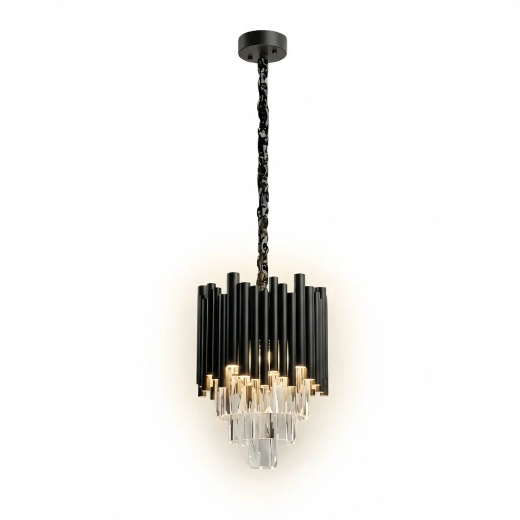 Modern Obsidian Mini Pendant Light with Crystal Detail - Flindria