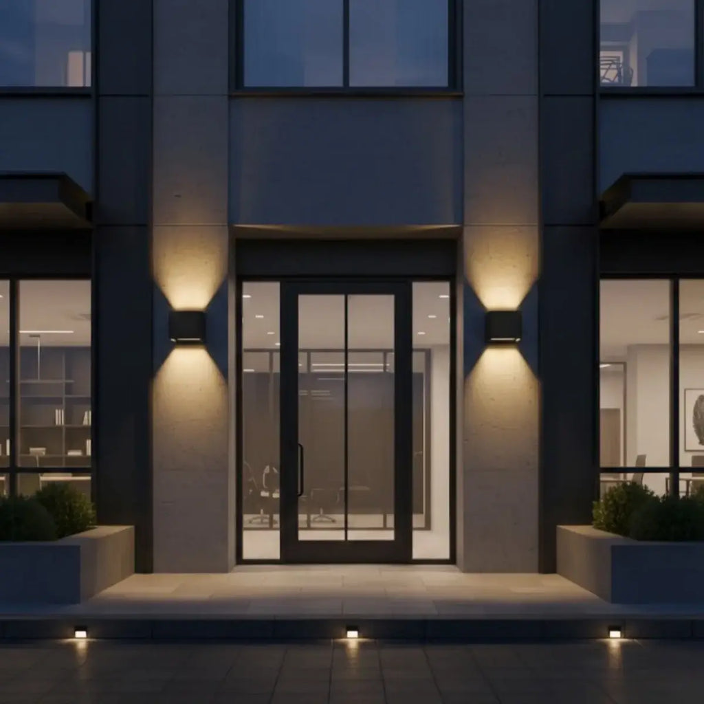 Aplique de pared exterior minimalista de acero inoxidable – Luz exterior moderna con energía solar o cableada - Flindria