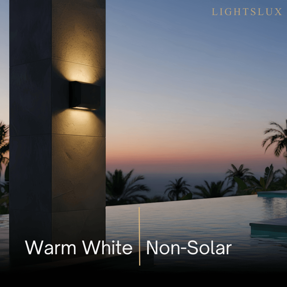Aplique de pared exterior minimalista de acero inoxidable – Luz exterior moderna con energía solar o cableada - Flindria