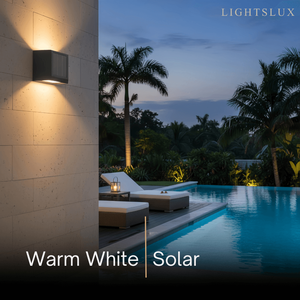 Aplique de pared exterior minimalista de acero inoxidable – Luz exterior moderna con energía solar o cableada - Flindria