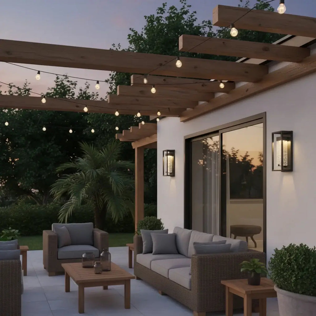 Modern Outdoor Wall Sconce, Black Stainless Steel Open Frame Light for Patio/Entryway - Flindria