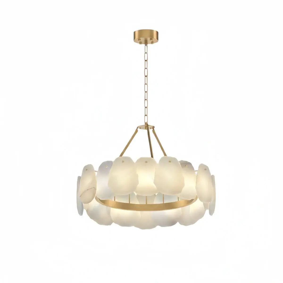 Lujoso candelabro escultórico dorado cepillado - Alabastro en capas y latón moldeado a mano para comedor - Flindria
