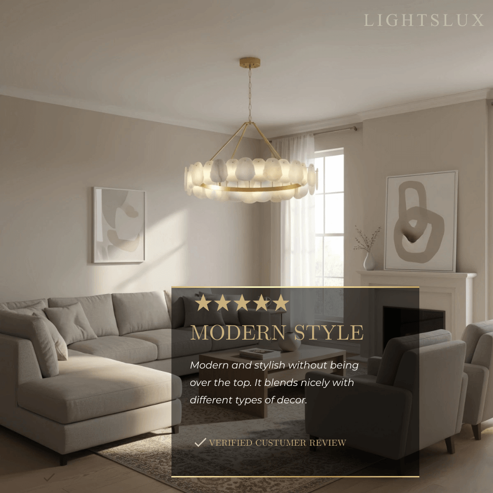Lujoso candelabro escultórico dorado cepillado - Alabastro en capas y latón moldeado a mano para comedor - Flindria
