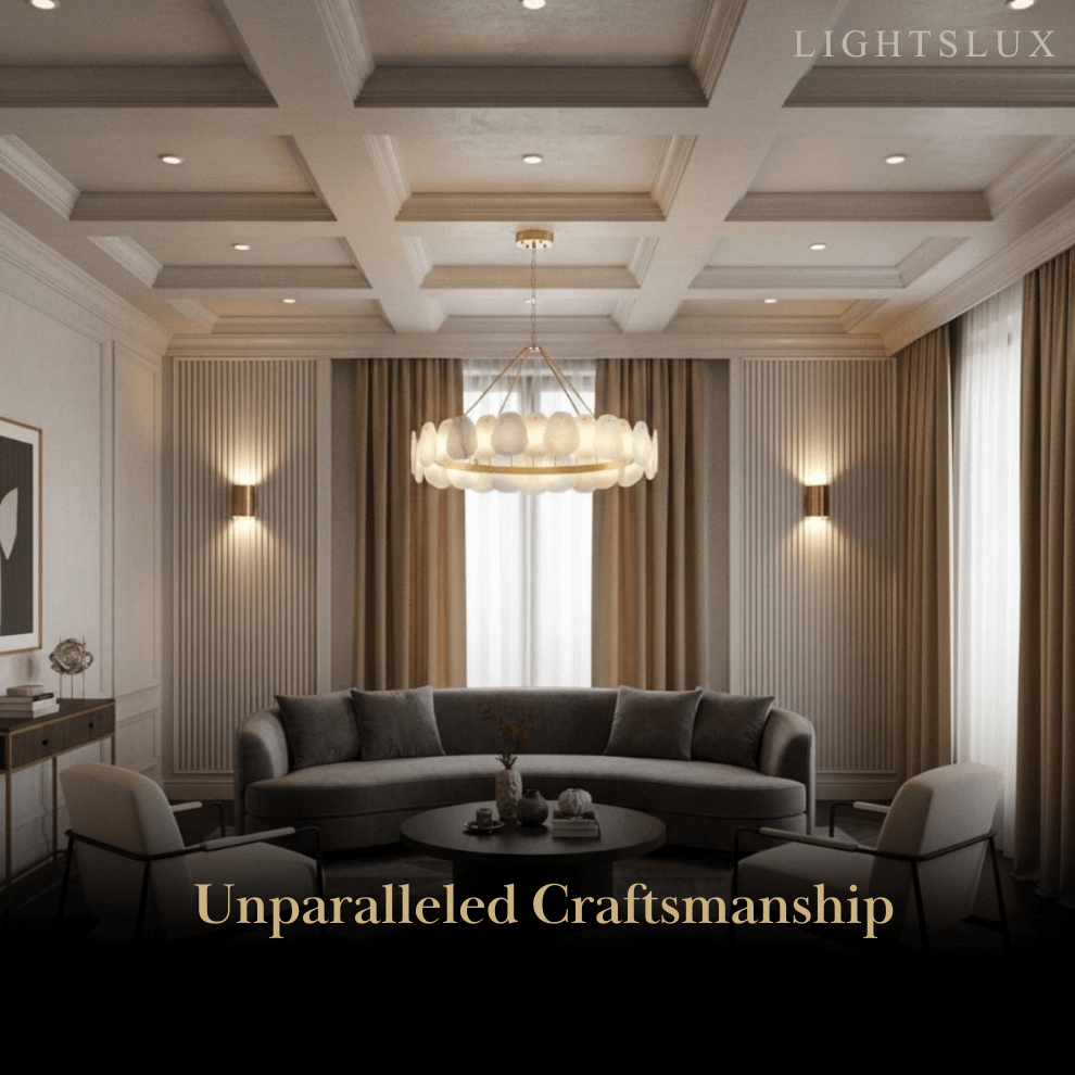 Lujoso candelabro escultórico dorado cepillado - Alabastro en capas y latón moldeado a mano para comedor - Flindria