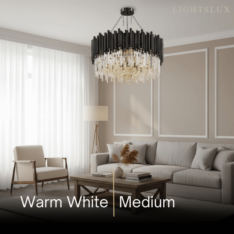 Candelabro moderno de cristal – Marco negro con punto focal brillante para comedor/sala de estar - Flindria