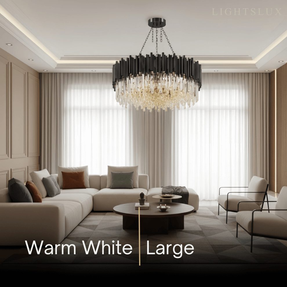 Candelabro moderno de cristal – Marco negro con punto focal brillante para comedor/sala de estar - Flindria