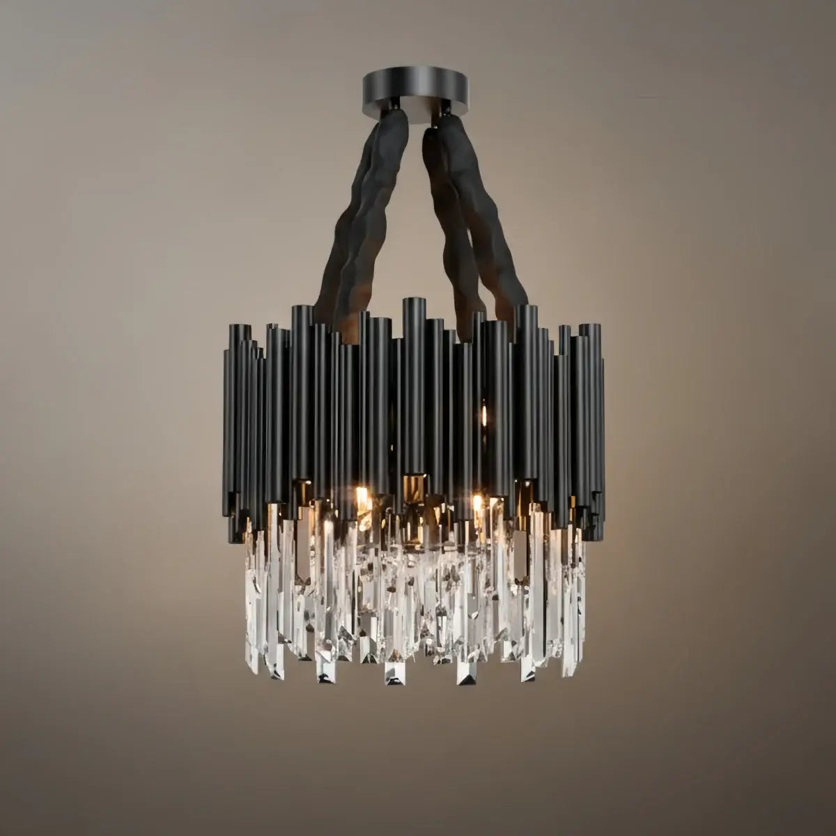 Candelabro moderno de cristal – Marco negro con punto focal brillante para comedor/sala de estar - Flindria