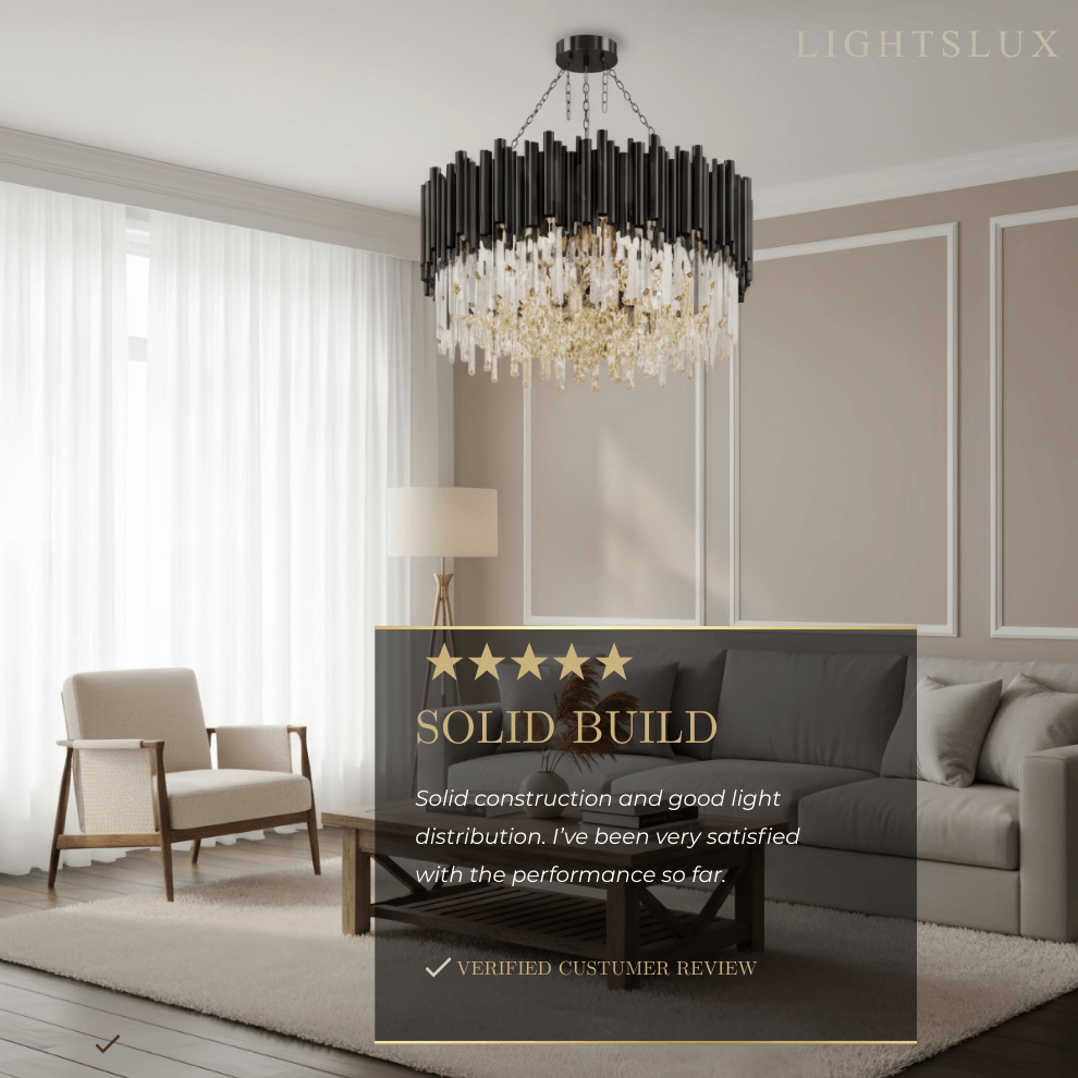 Candelabro moderno de cristal – Marco negro con punto focal brillante para comedor/sala de estar - Flindria