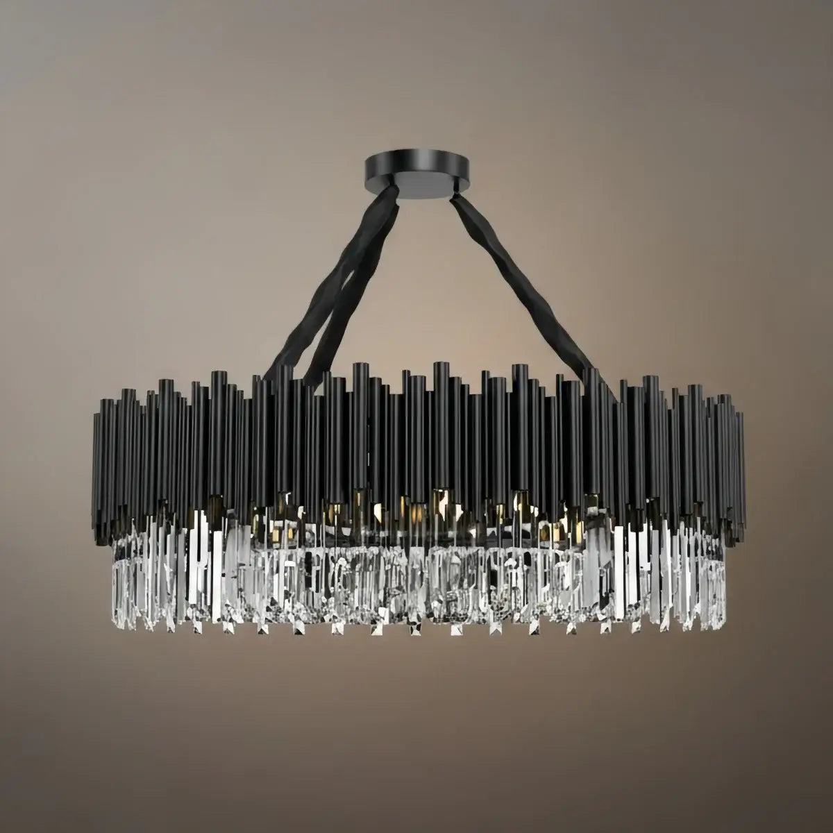Candelabro moderno de cristal – Marco negro con punto focal brillante para comedor/sala de estar - Flindria