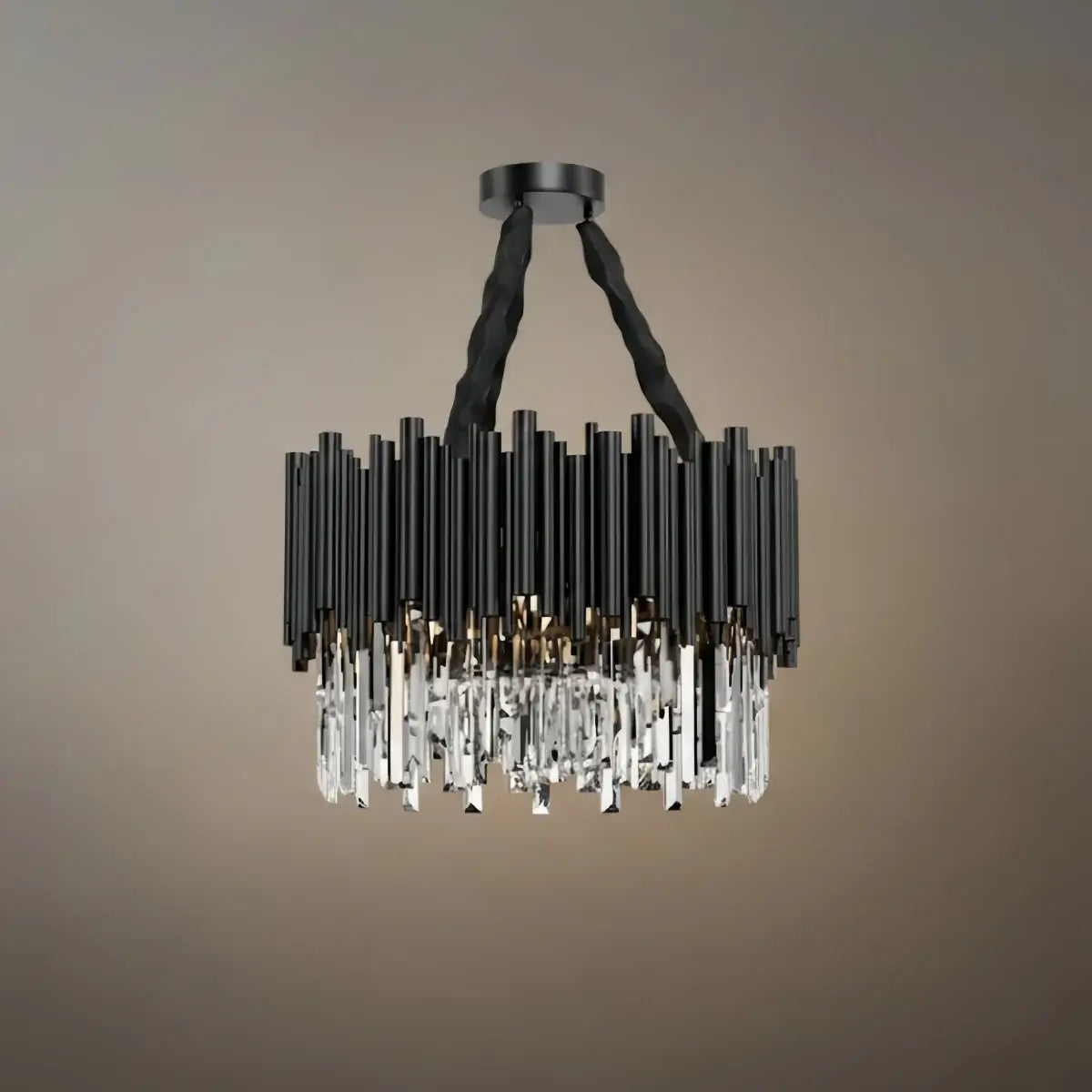Candelabro moderno de cristal – Marco negro con punto focal brillante para comedor/sala de estar - Flindria