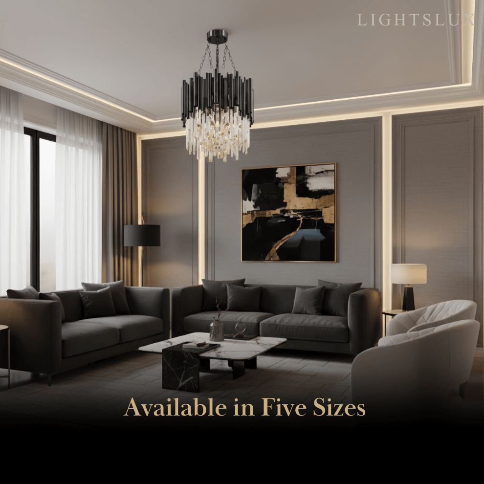 Candelabro moderno de cristal – Marco negro con punto focal brillante para comedor/sala de estar - Flindria