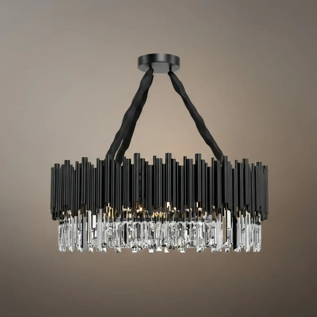 Candelabro moderno de cristal – Marco negro con punto focal brillante para comedor/sala de estar - Flindria