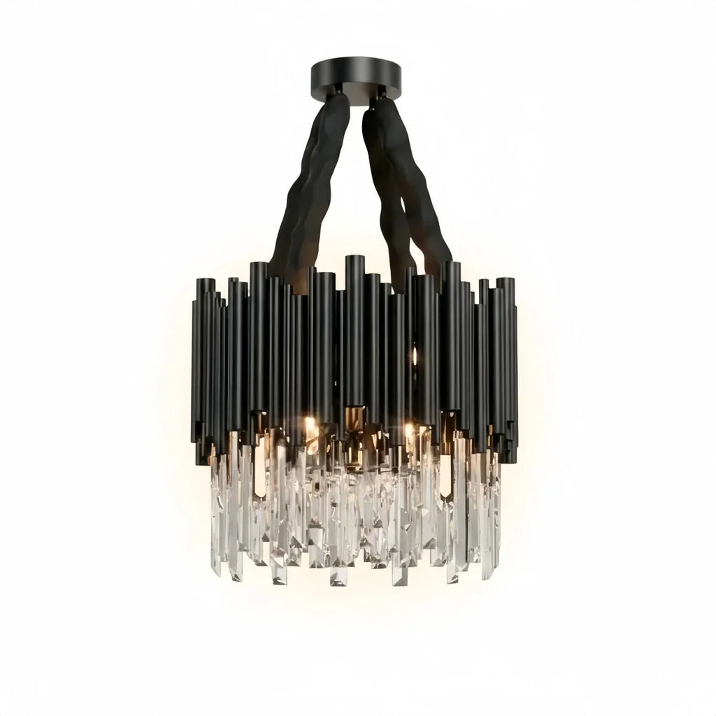 Candelabro moderno de cristal – Marco negro con punto focal brillante para comedor/sala de estar - Flindria