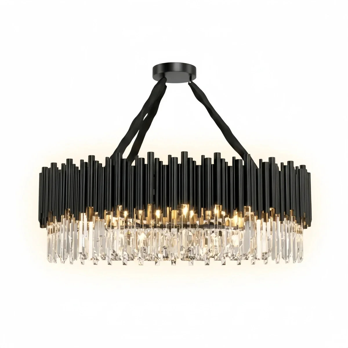 Candelabro moderno de cristal – Marco negro con punto focal brillante para comedor/sala de estar - Flindria