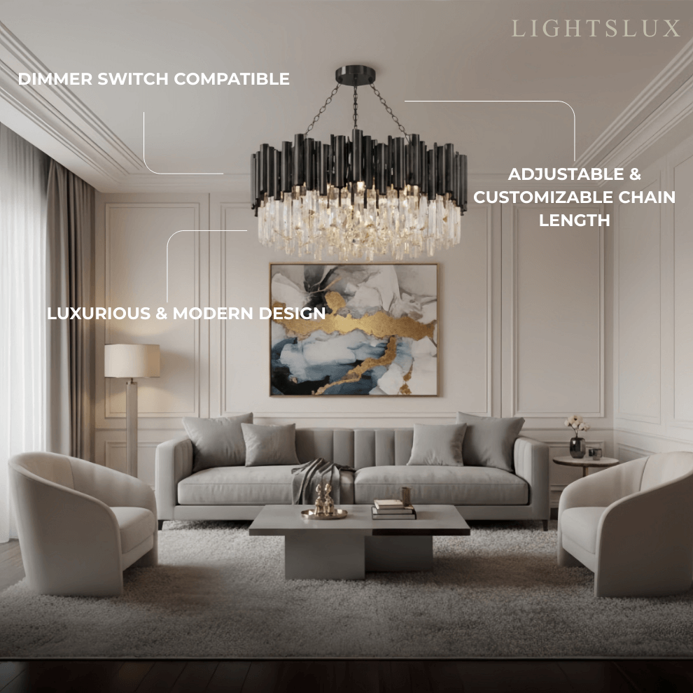 Candelabro moderno de cristal – Marco negro con punto focal brillante para comedor/sala de estar - Flindria