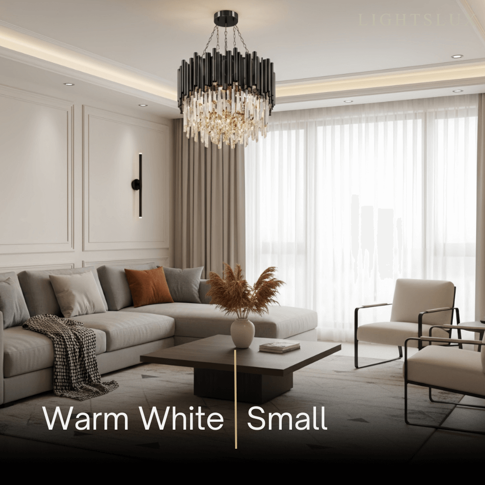Candelabro moderno de cristal – Marco negro con punto focal brillante para comedor/sala de estar - Flindria