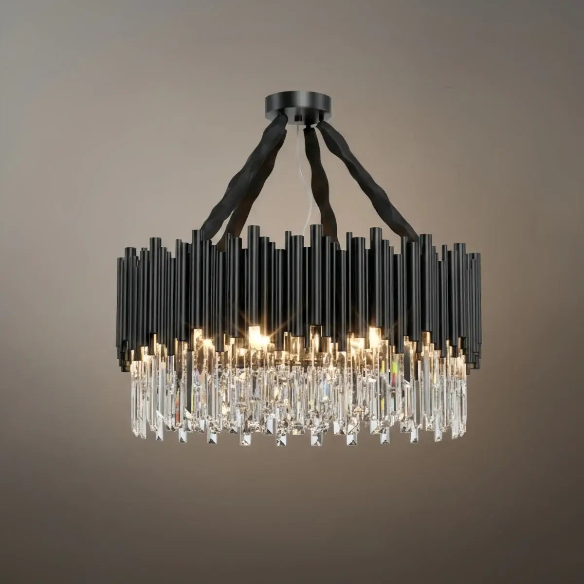 Candelabro moderno de cristal – Marco negro con punto focal brillante para comedor/sala de estar - Flindria