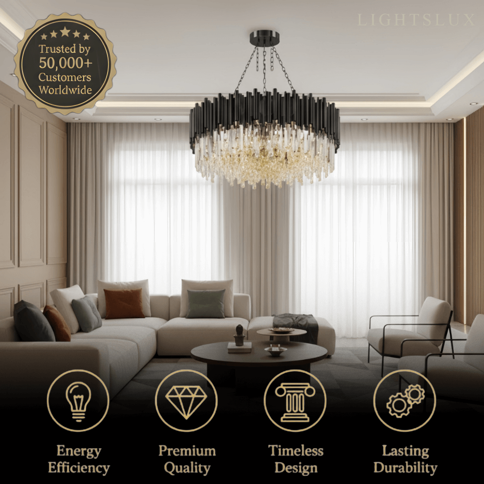 Candelabro moderno de cristal – Marco negro con punto focal brillante para comedor/sala de estar - Flindria