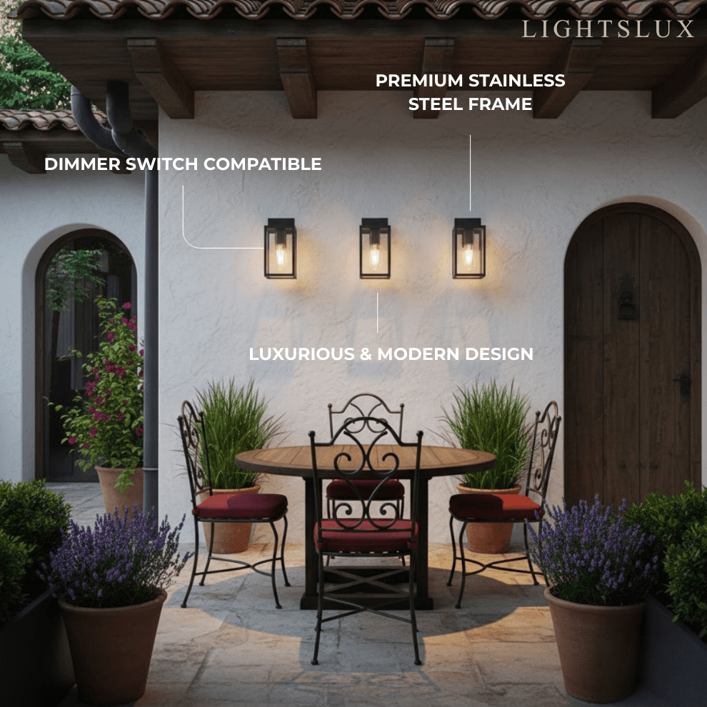 Modern Outdoor Wall Sconce – Black Stainless Steel with Clear Glass for Porch/Patio - Flindria