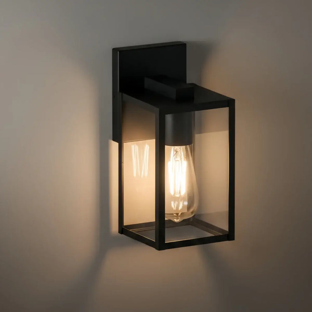 Modern Outdoor Wall Sconce – Black Stainless Steel with Clear Glass for Porch/Patio - Flindria
