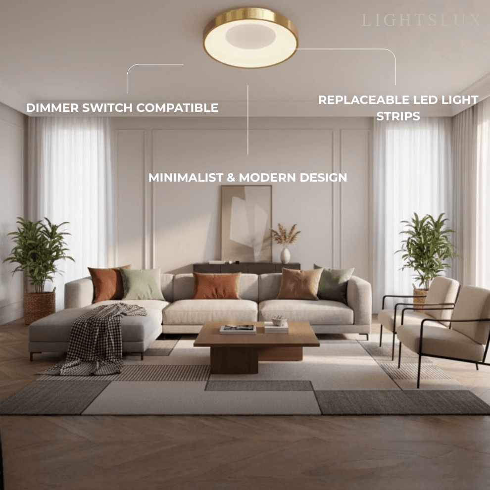 Modern Flush Mount Ceiling Light – Gold/ Black LED for Living Room - Flindria