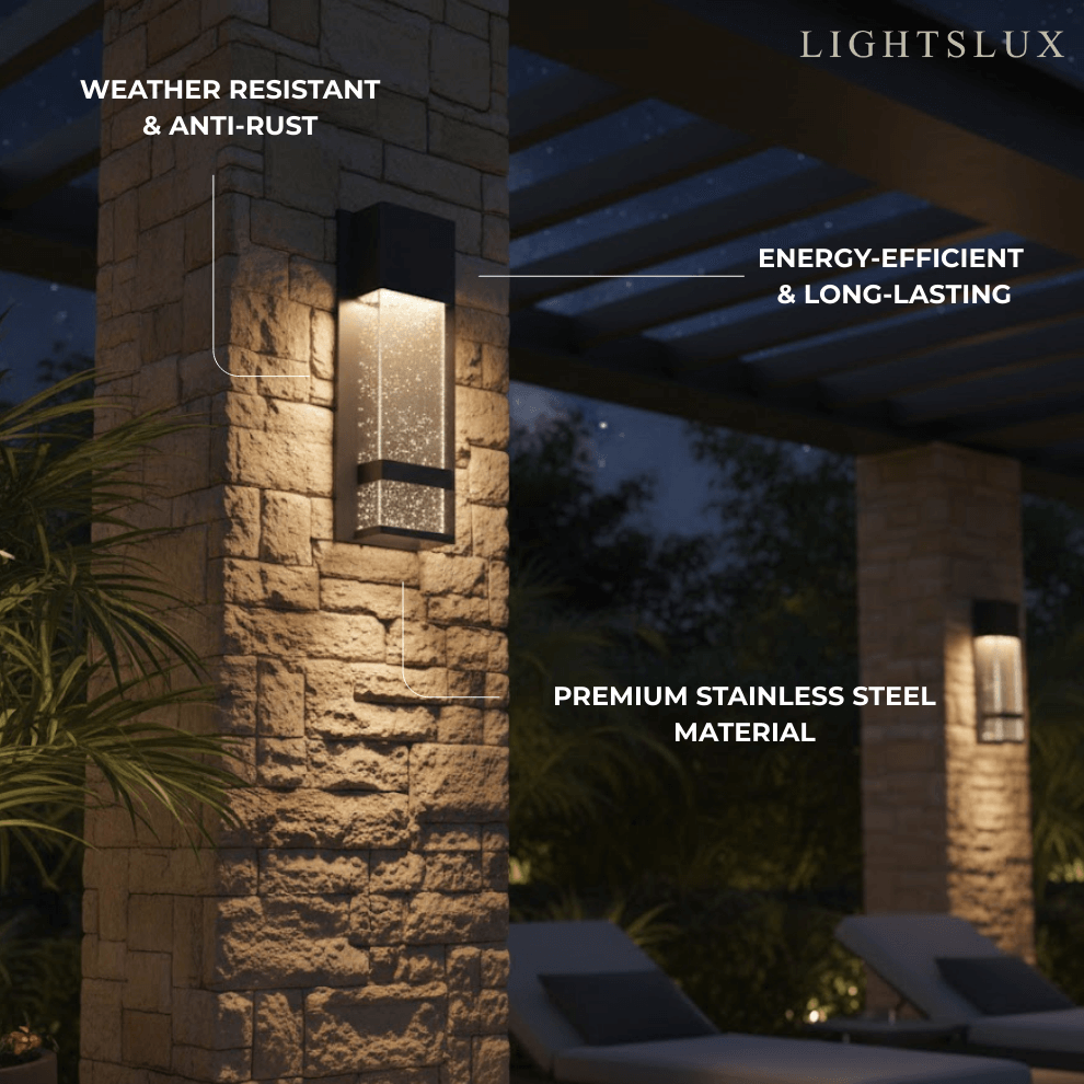 Modern Outdoor Wall Sconce – Black Stainless Steel/Glass for Patio/Entryway - Flindria