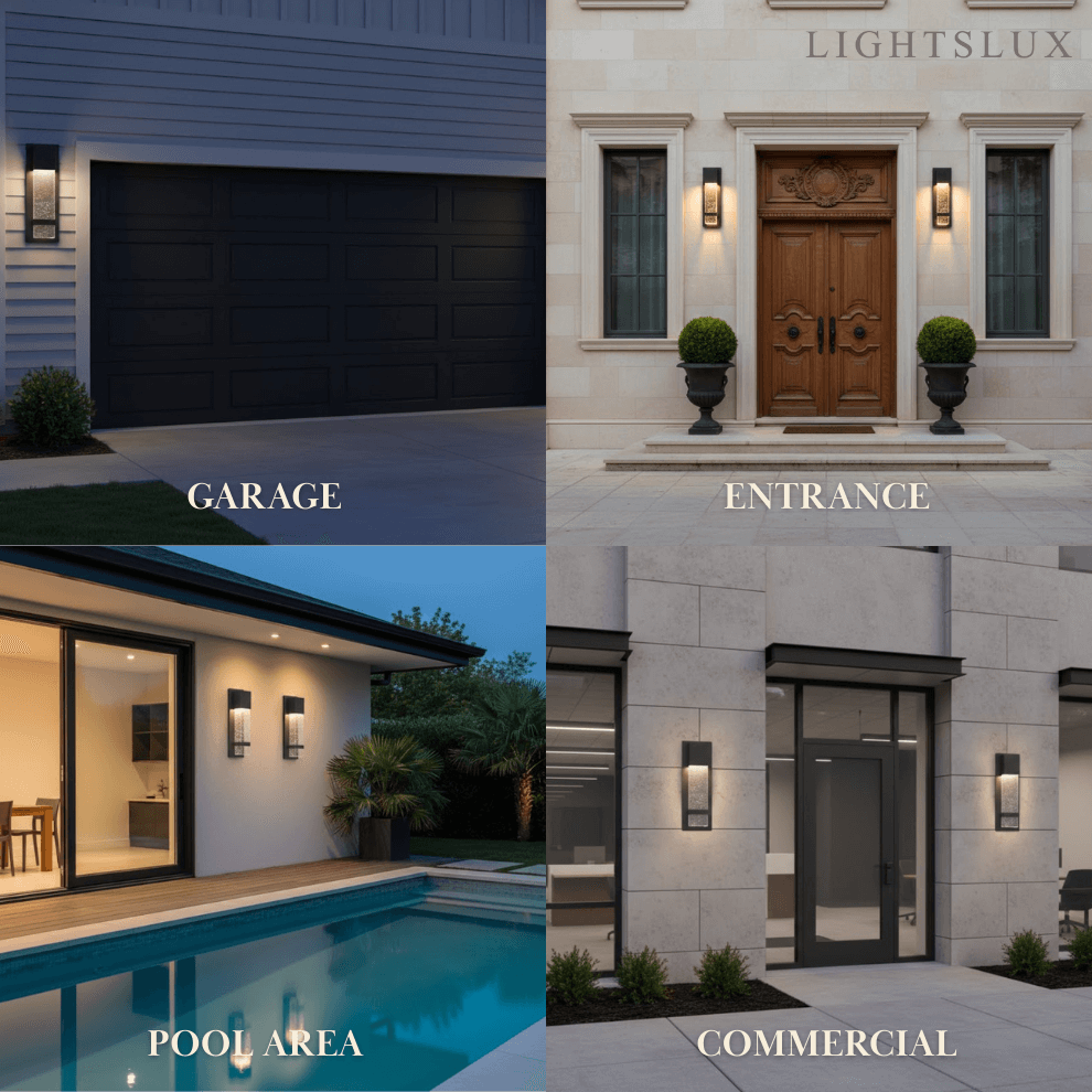 Modern Outdoor Wall Sconce – Black Stainless Steel/Glass for Patio/Entryway - Flindria